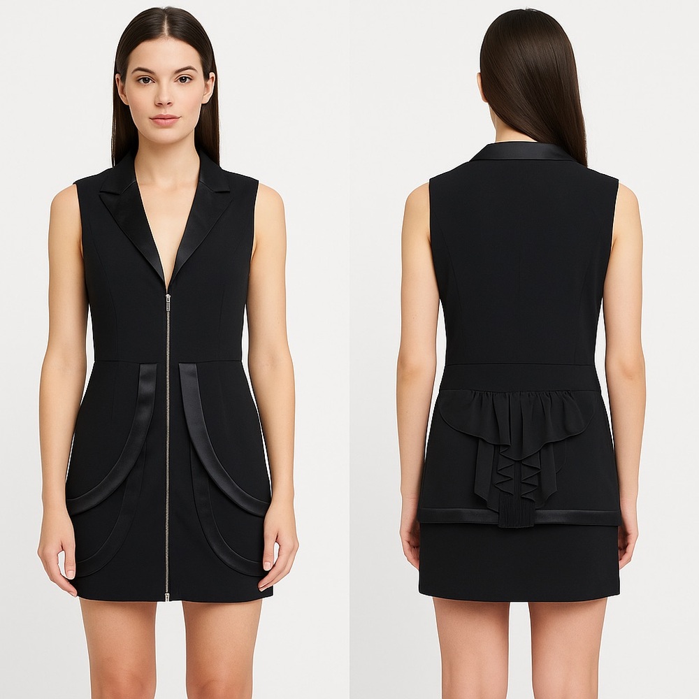 ASOS Black Collar Tiered Zip Up Skirt Quiet Luxury Dress Size 4